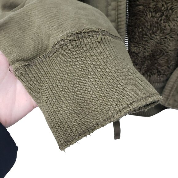 Y2K American Eagle Faux Fur Sherpa Lined Full Zip Hoodie Distressed Mens L Thick - Picture 8 of 10